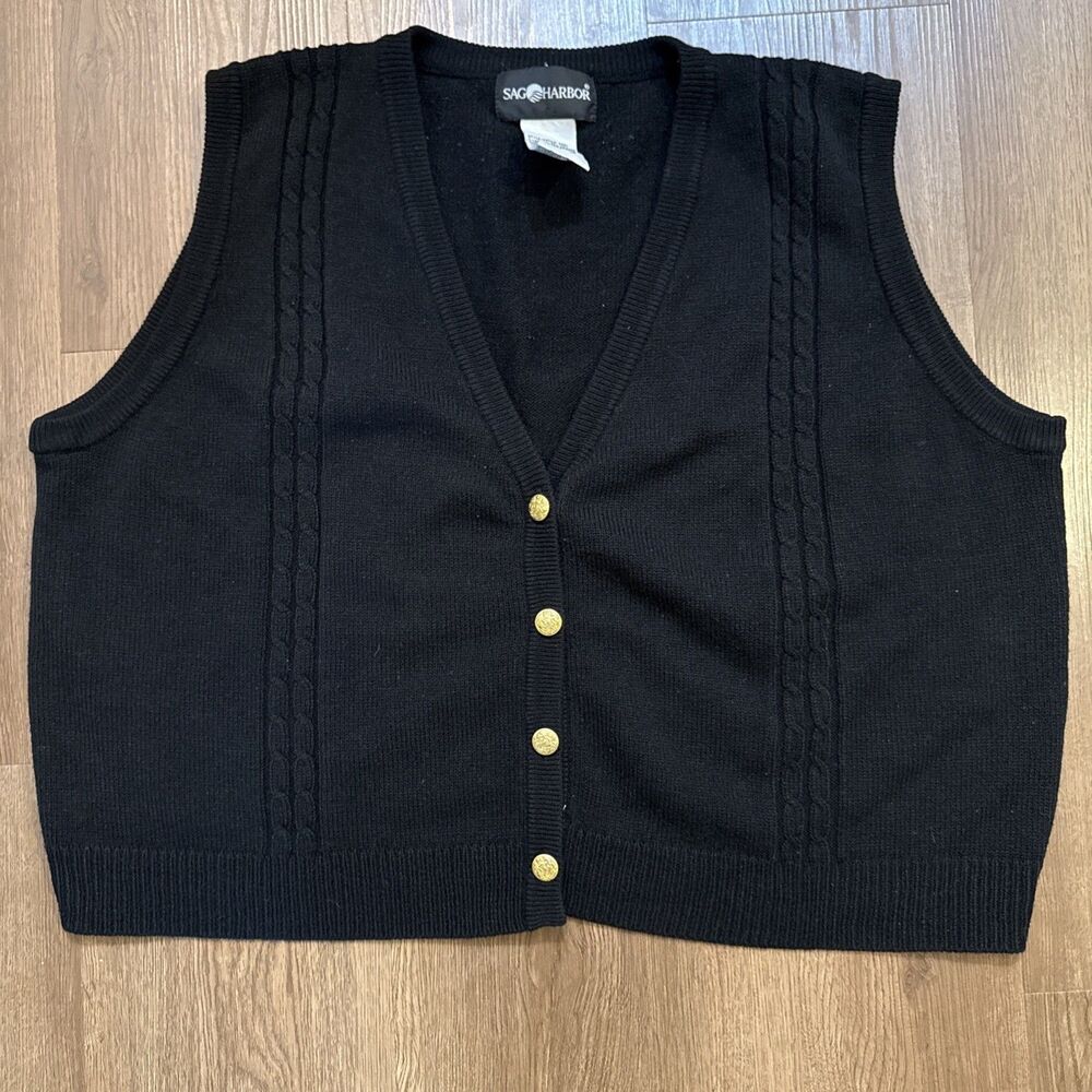 Sag Harbor brand knit vest Gold Buttons Cropped Fit Size Extra Large
